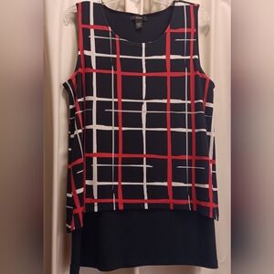 Alfani Sleeveless Layered Splitback Top. Blue with Red & White Stripes. Sz Large